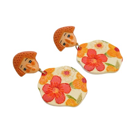 earrings stud plexiglass flower lady